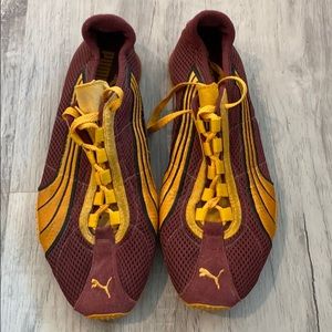 Puma cardinal and gold shoes